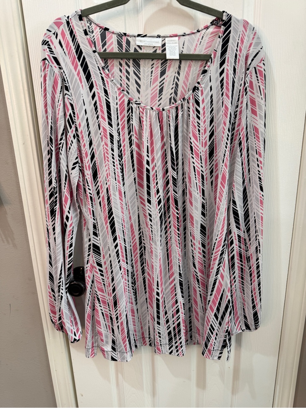 Worthington Pink, Black & White Striped Scoop Neck Top